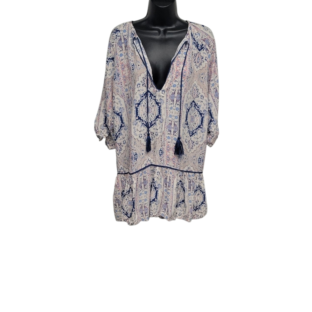 Abbeline Boho Pink & Blue Print Mini Dress Size Small